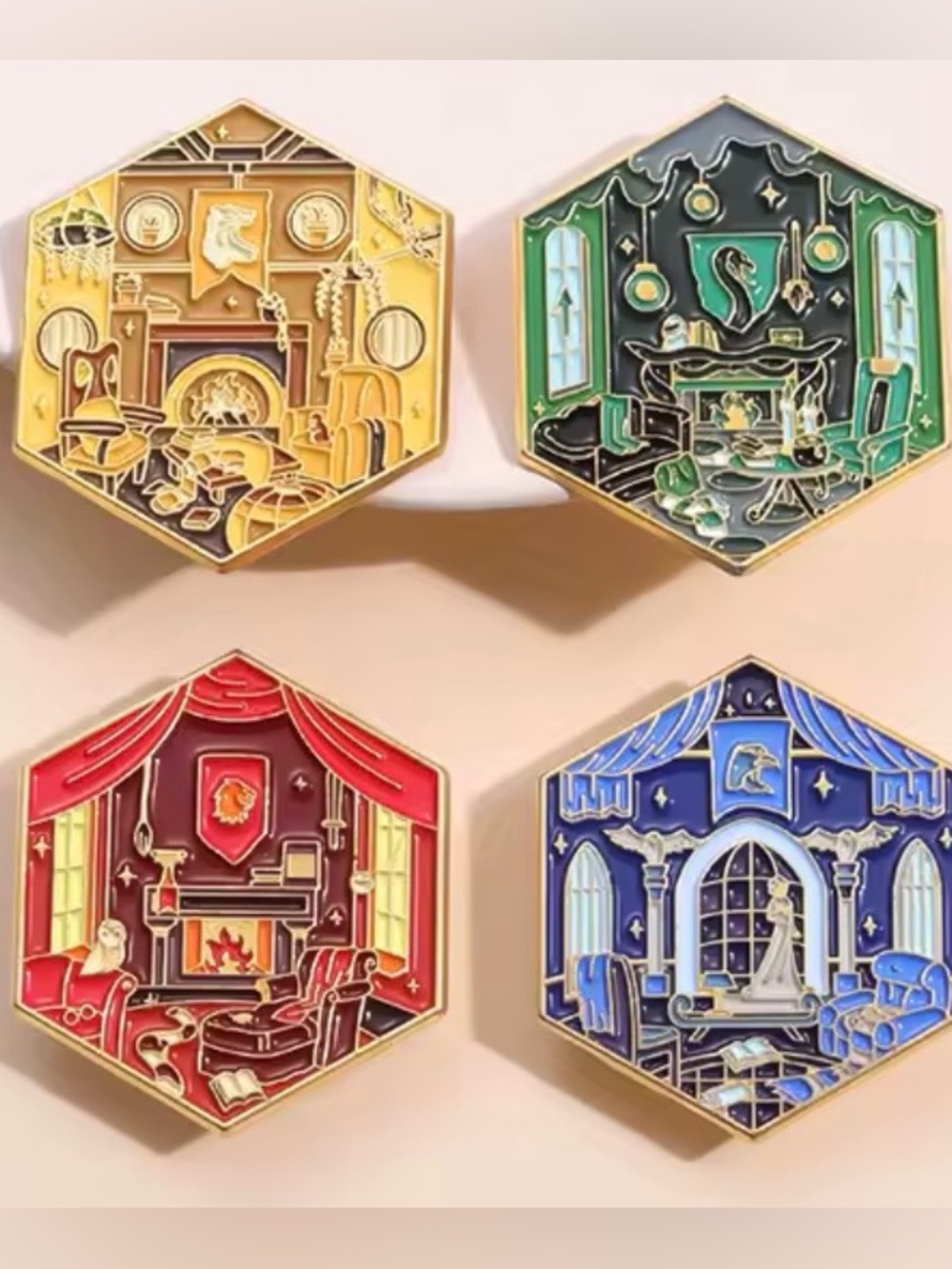 Hogwarts Houses Enamel Pins - Gryffindor, Slytherin, Hufflepuff, & Ravenclaw